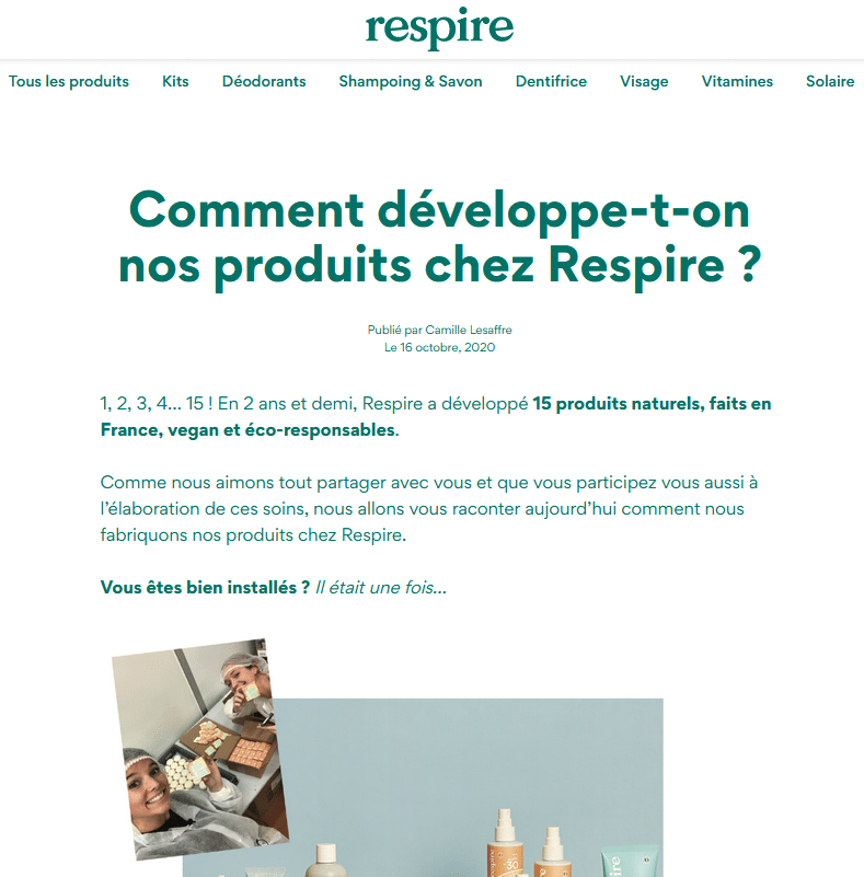 article blog respire création produit