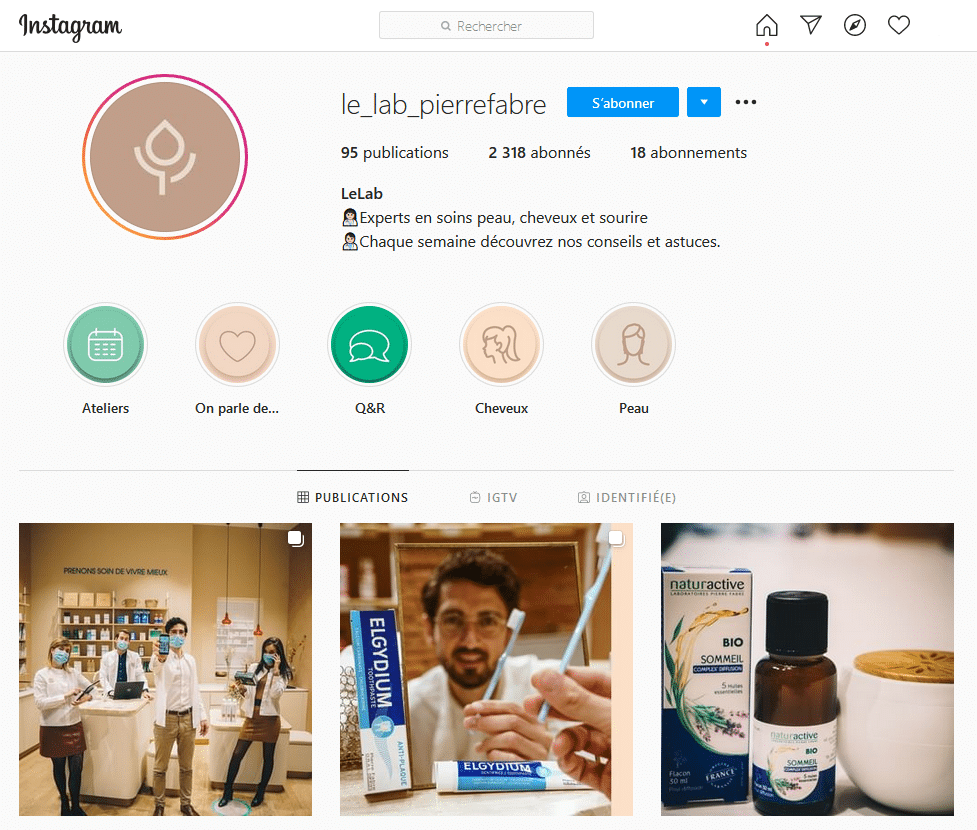 page instagram lab cosmétique