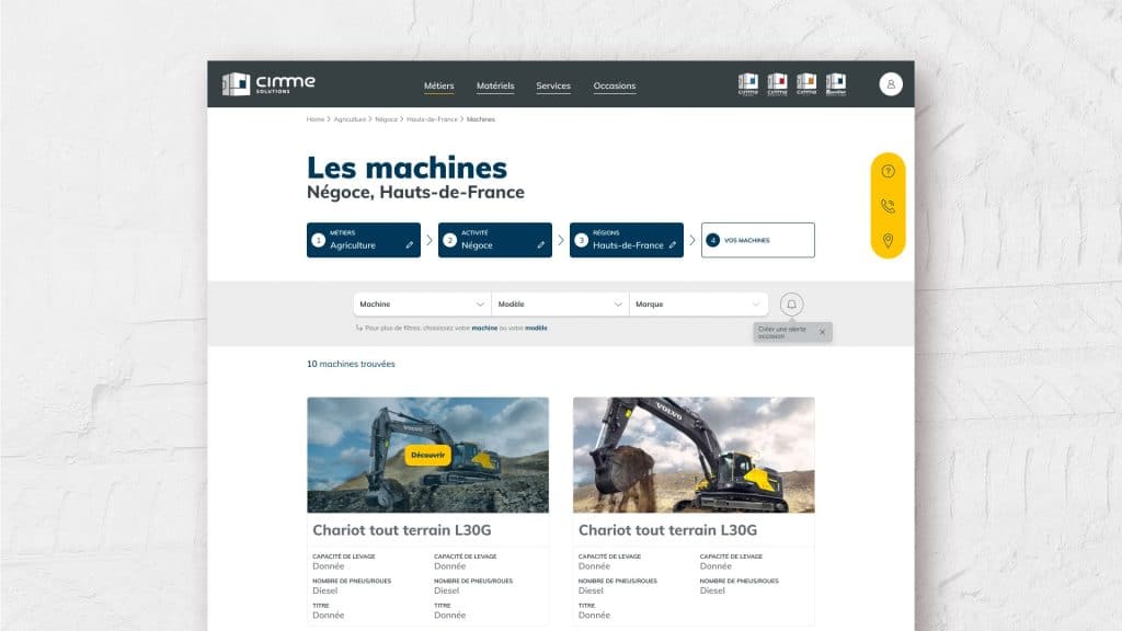 Page liste qui présente les différentes machines de la marque